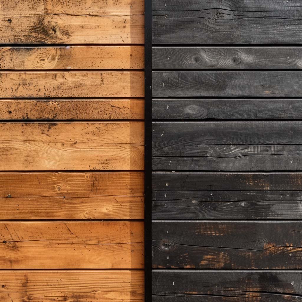 Contrasting light and dark wooden planks.